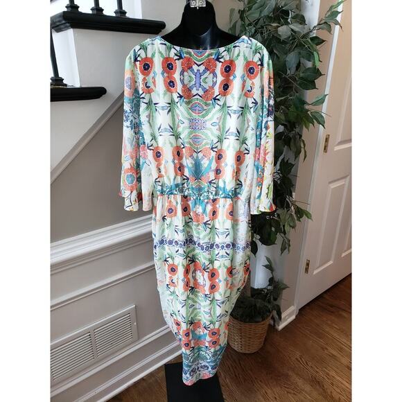 City Chic Dress Women Size 20 Multicolor Floral Ruched V Neck Midi Sheath - Picture 11 of 16